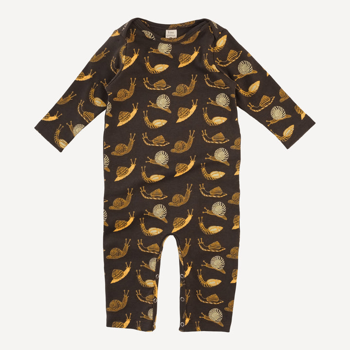 long sleeve lap neck jumpsuit | neutral snails | organic cotton interlock