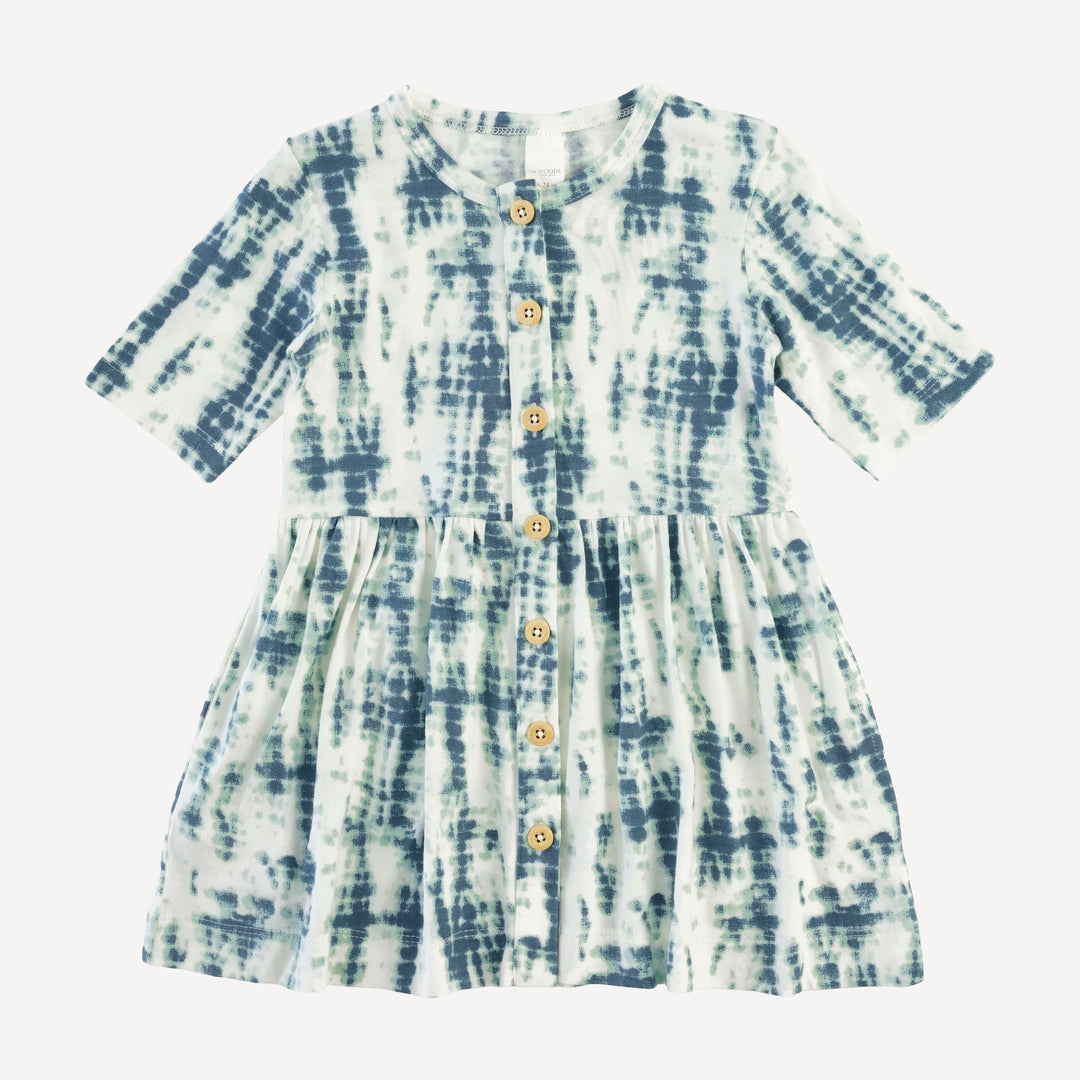 half sleeve button dress | stone shibori | modal