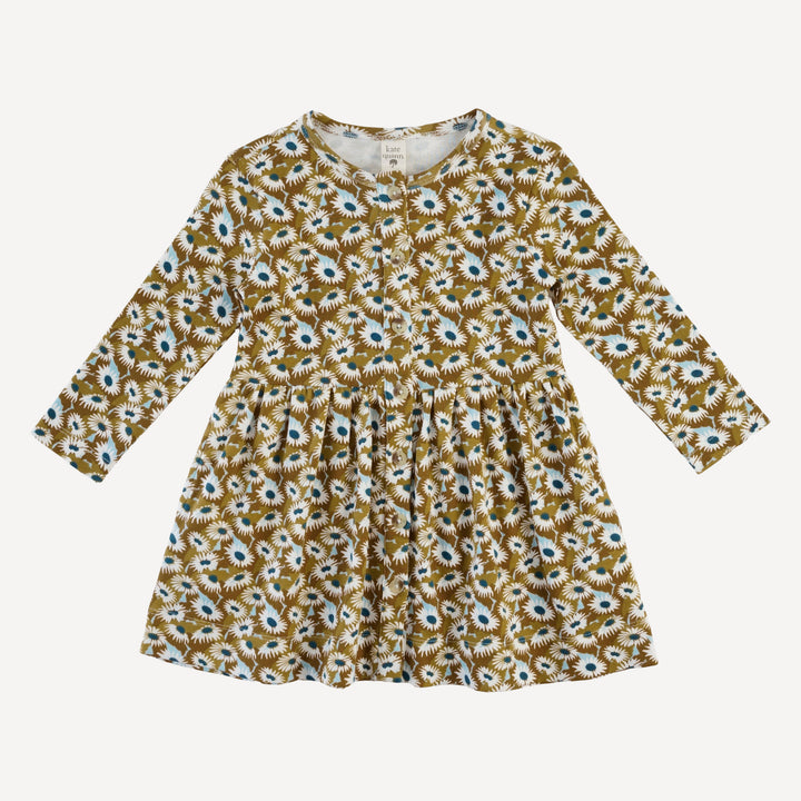 long sleeve button front dress | blue daisy garden | organic cotton interlock