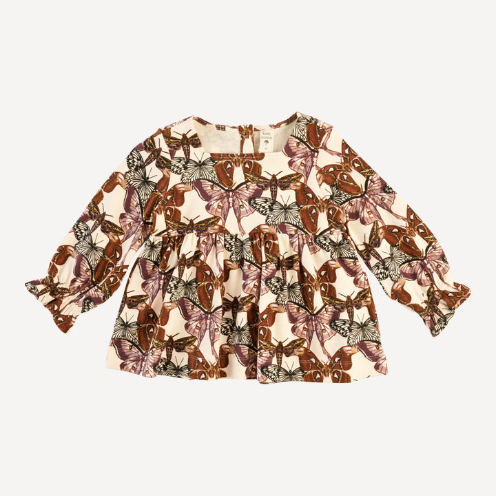 long sleeve square neck top | moth wallpaper | organic cotton interlock