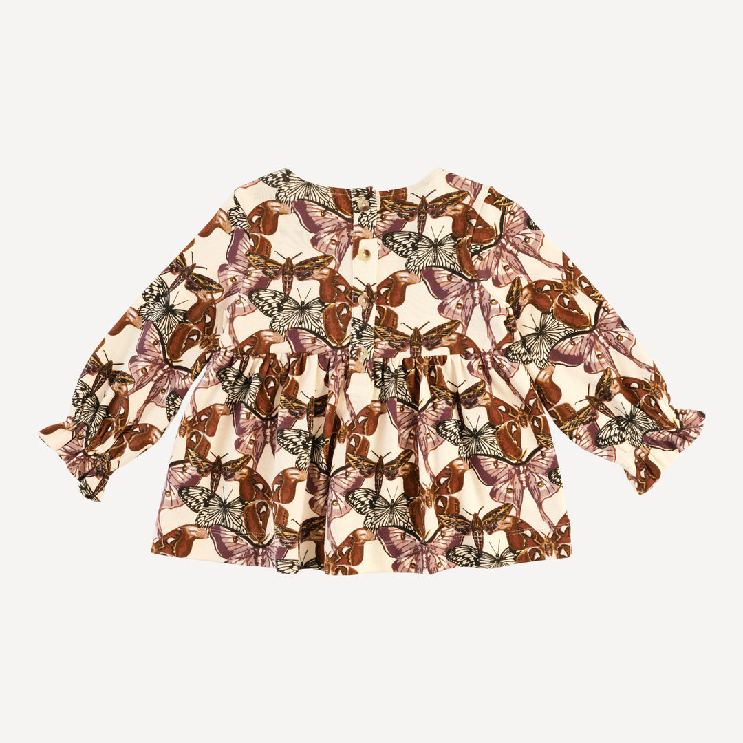 long sleeve square neck top | moth wallpaper | organic cotton interlock