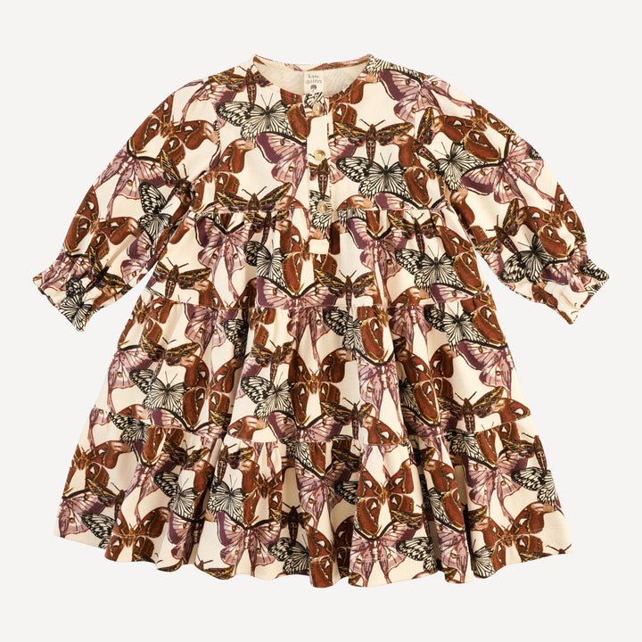 long sleeve prairie dress | moth wallpaper | organic cotton interlock
