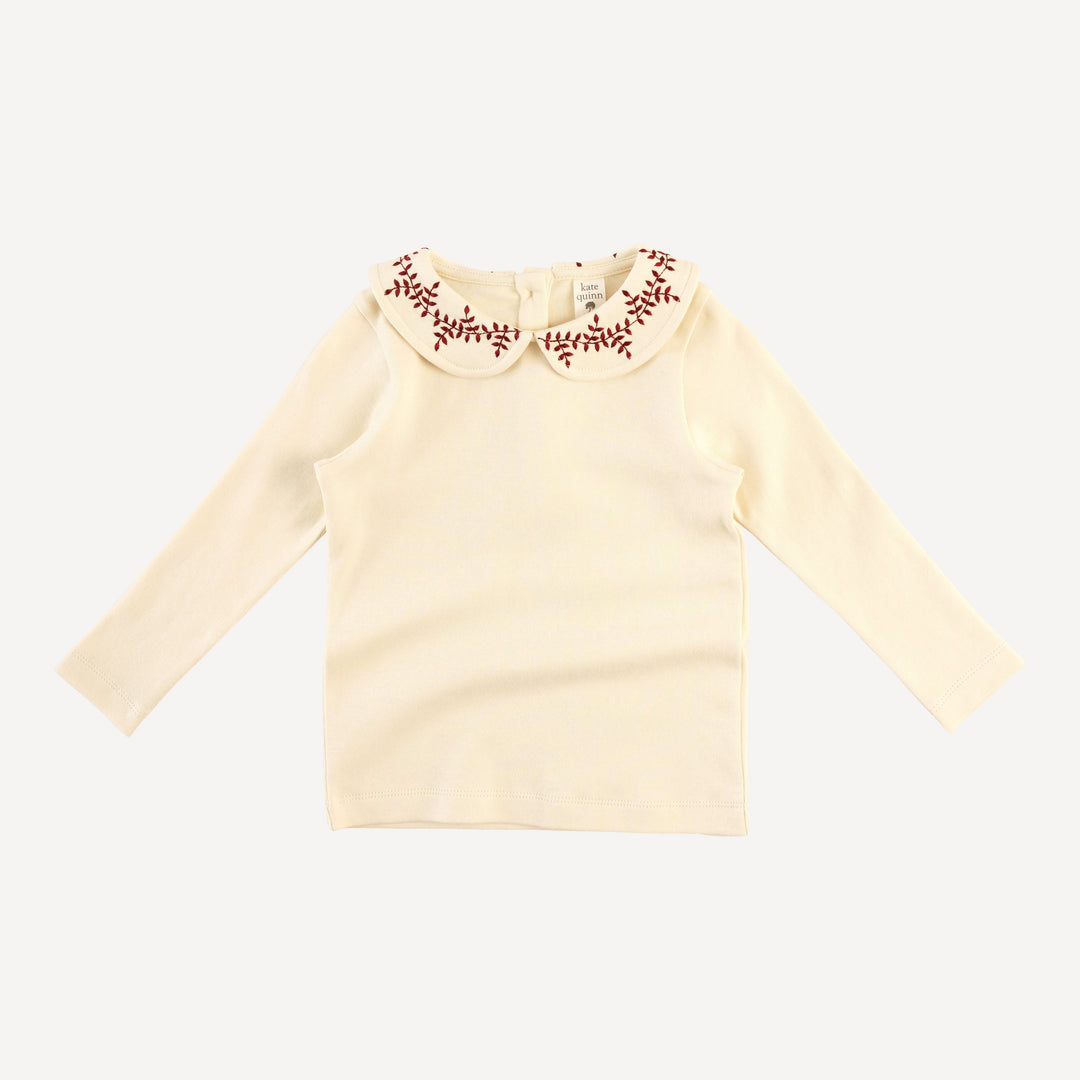 long sleeve embroidered peter pan tee | oatmeal | organic cotton interlock
