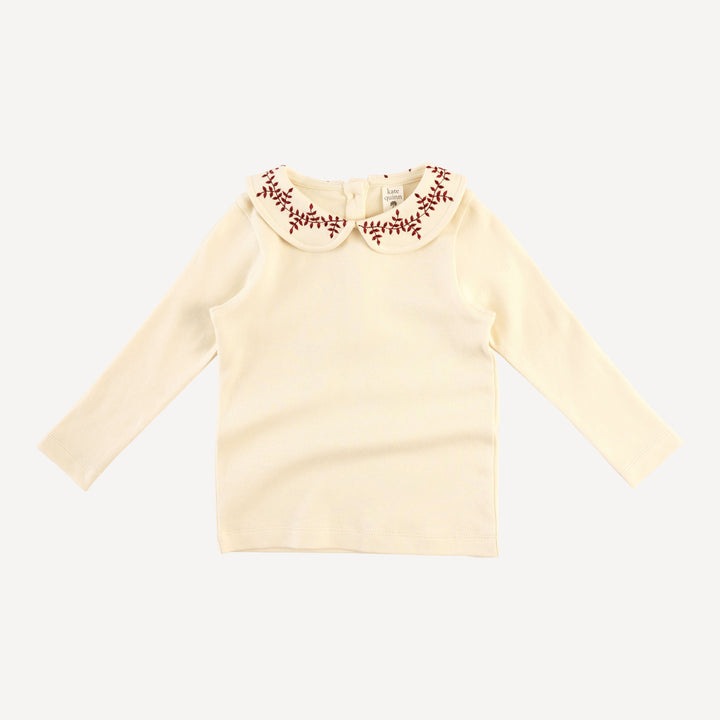 long sleeve embroidered peter pan tee | oatmeal | organic cotton interlock
