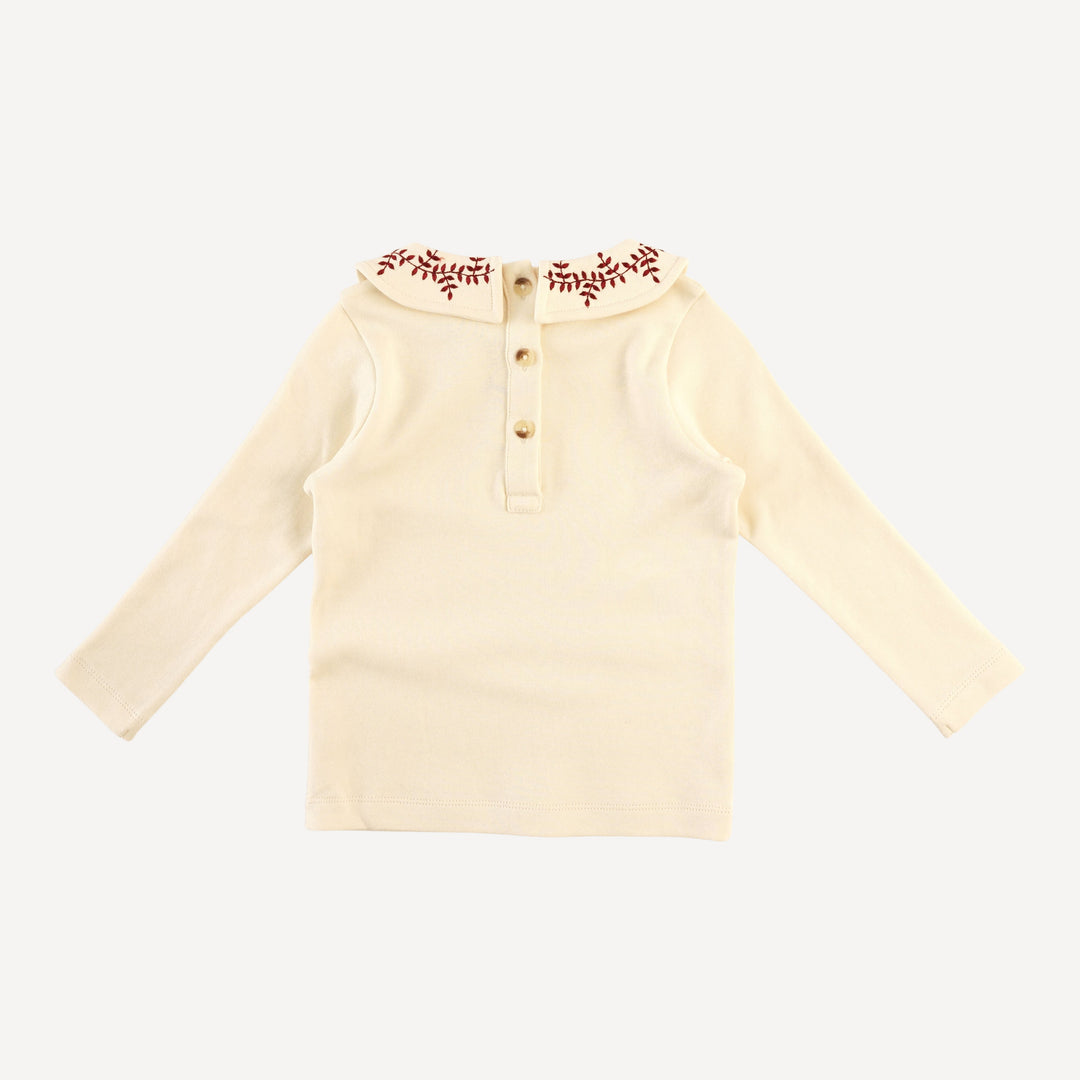 long sleeve embroidered peter pan tee | oatmeal | organic cotton interlock