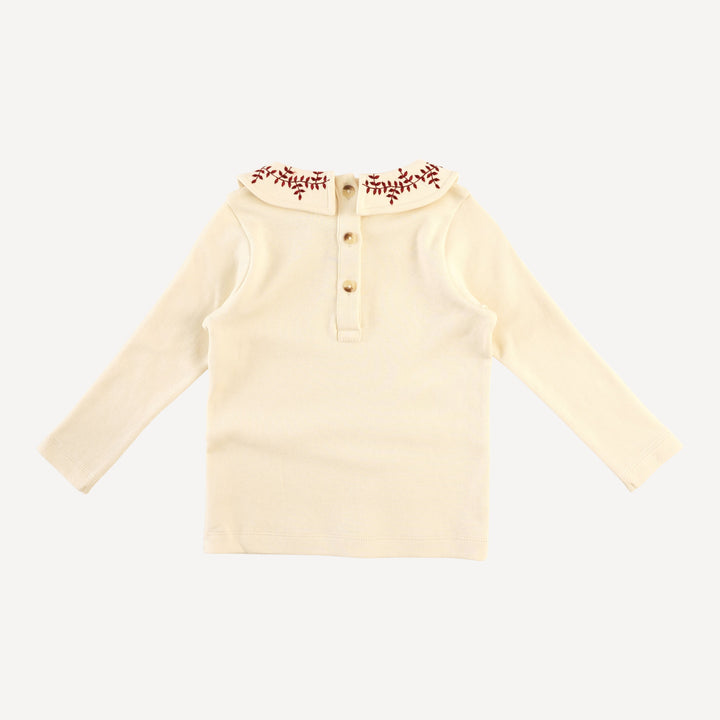 long sleeve embroidered peter pan tee | oatmeal | organic cotton interlock