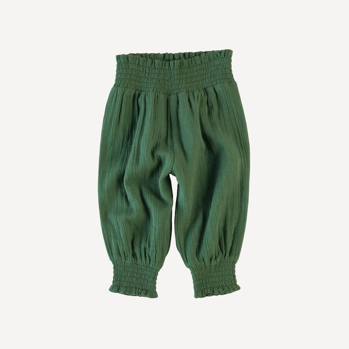 smocked waist bubble pant | mountain green | organic cotton crinkle gauze