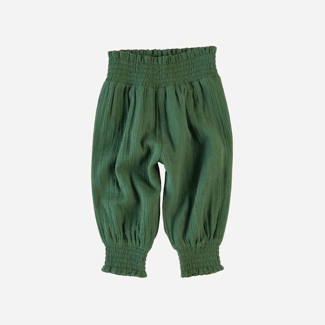 smocked waist bubble pant | mountain green | organic cotton crinkle gauze