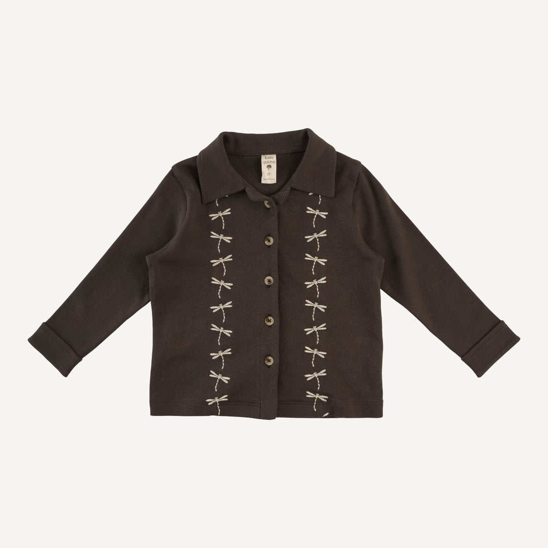 long sleeve embroidered shirt | beluga | organic cotton interlock
