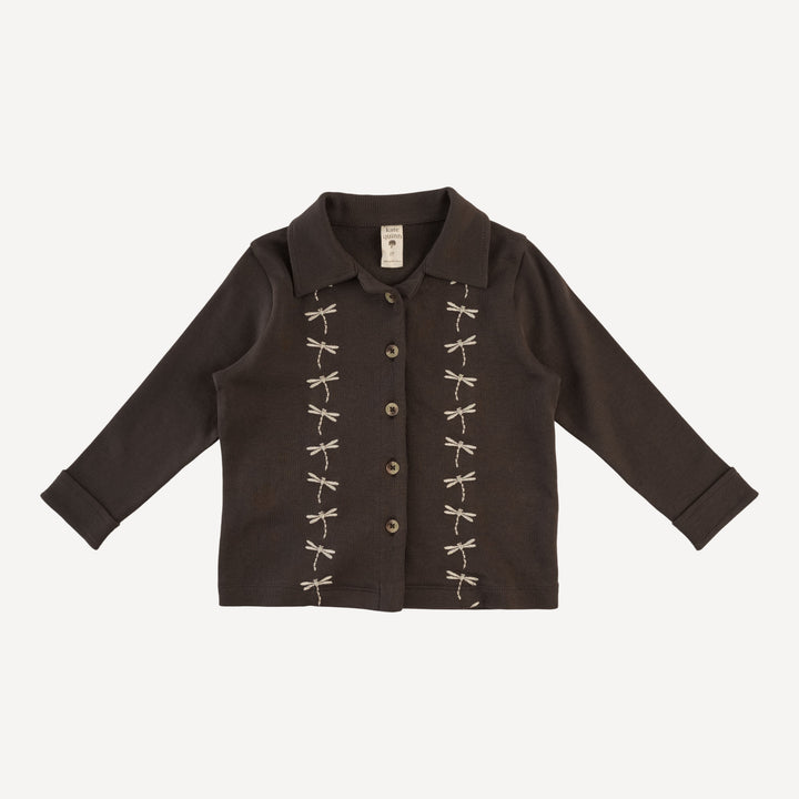 long sleeve embroidered shirt | beluga | organic cotton interlock