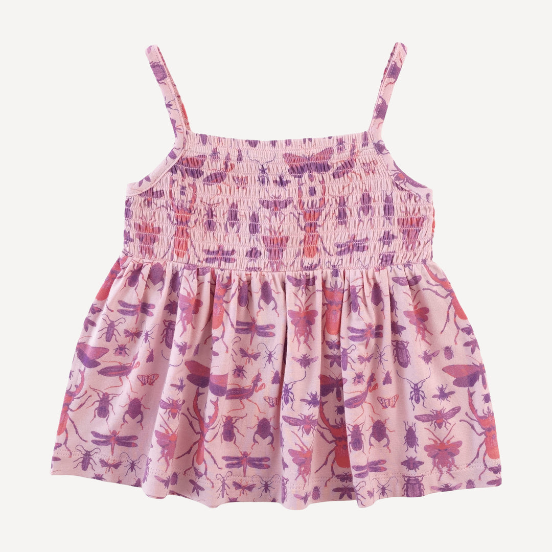 spaghetti strap smocked top | pink insects | modal
