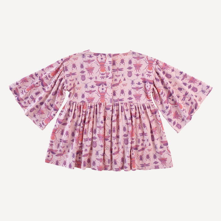 bell sleeve gathered tunic | pink insects | modal