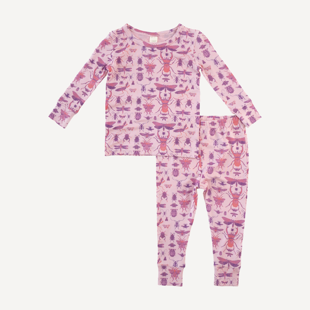 long sleeve crew neck pj set | pink insects | modal