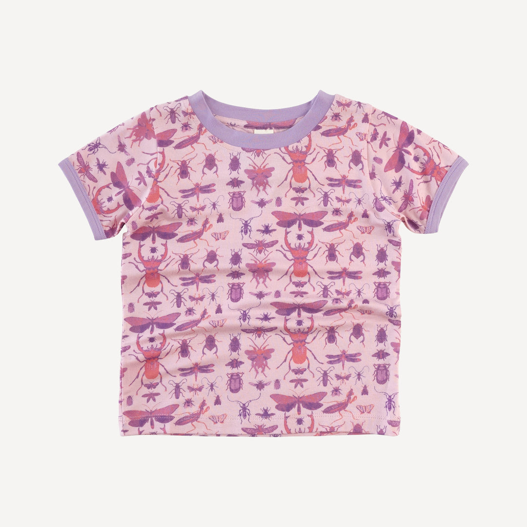 short sleeve ringer tee | pink insects | modal