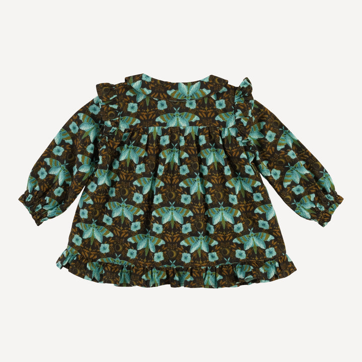 long sleeve peter pan button ruffle top + gathered pant set | aqua butterfly night | organic cotton gauze