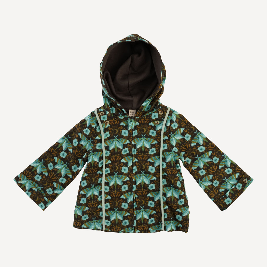 hooded princess line cardigan | aqua butterfly night | organic cotton gauze