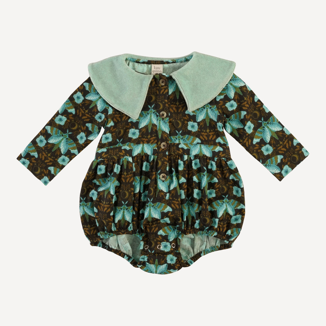 long sleeve wide collar button bubble | aqua butterfly night | organic cotton gauze