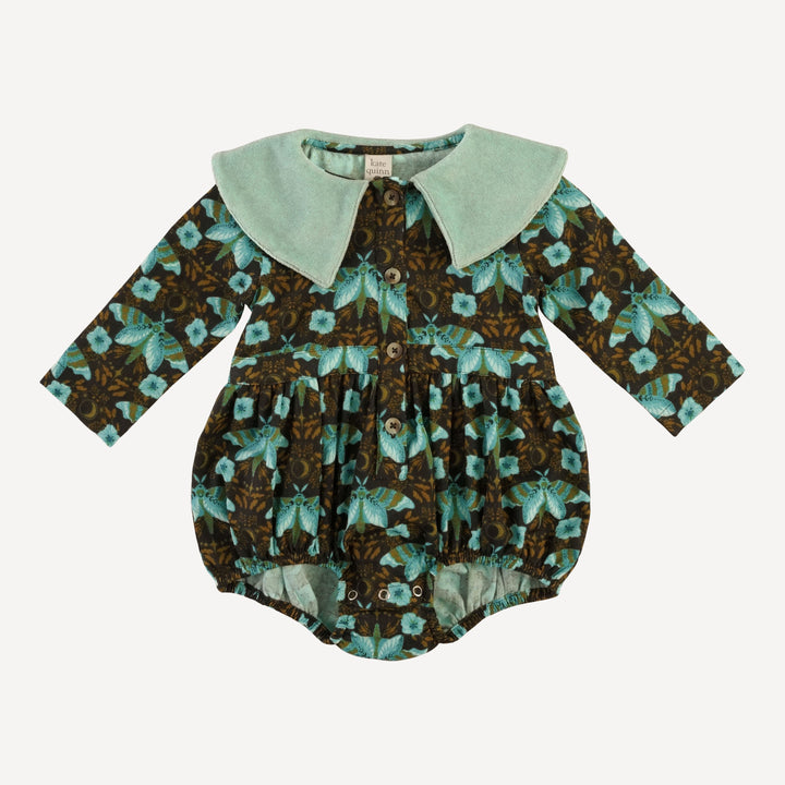 long sleeve wide collar button bubble | aqua butterfly night | organic cotton gauze