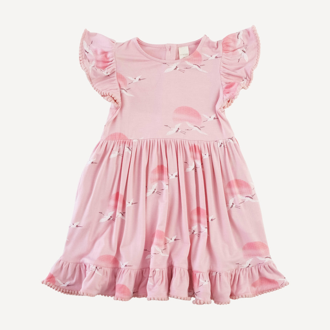 flutter sleeve pinafore pom pom dress | pink crane | modal