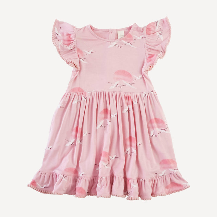 flutter sleeve pinafore pom pom dress | pink crane | modal