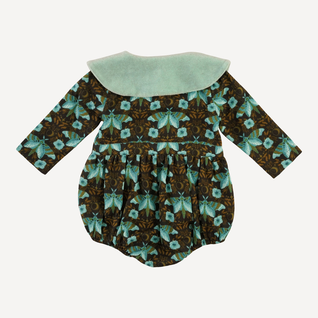 long sleeve wide collar button bubble | aqua butterfly night | organic cotton gauze