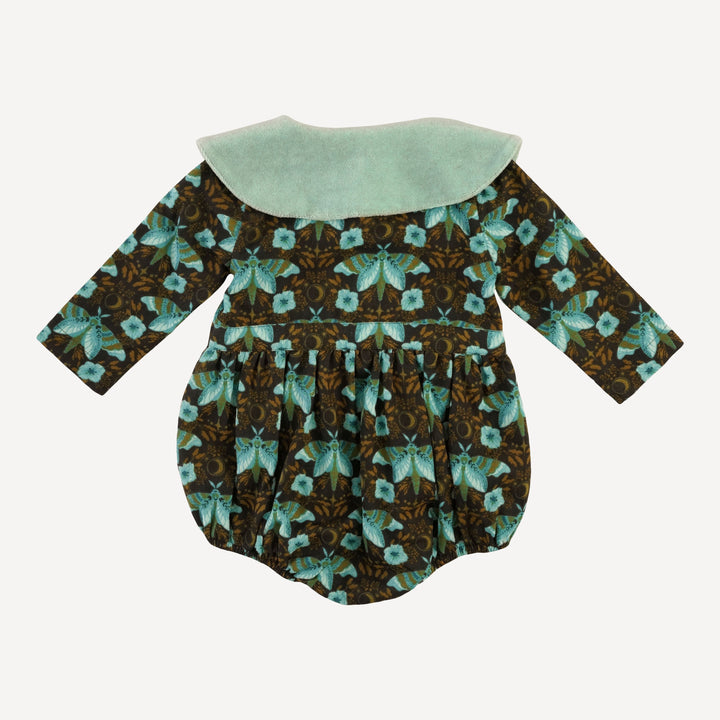 long sleeve wide collar button bubble | aqua butterfly night | organic cotton gauze