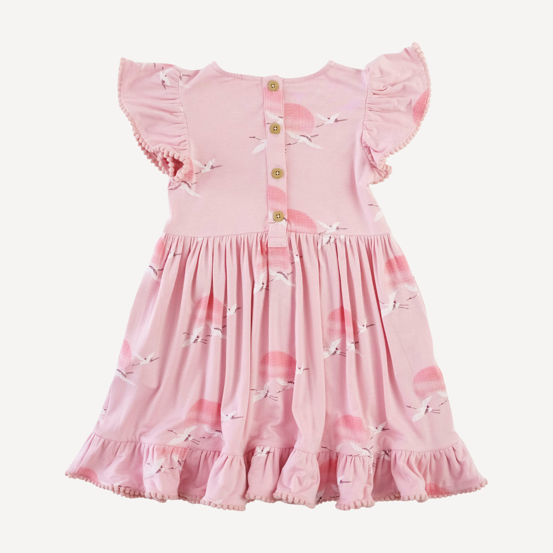 flutter sleeve pinafore pom pom dress | pink crane | modal