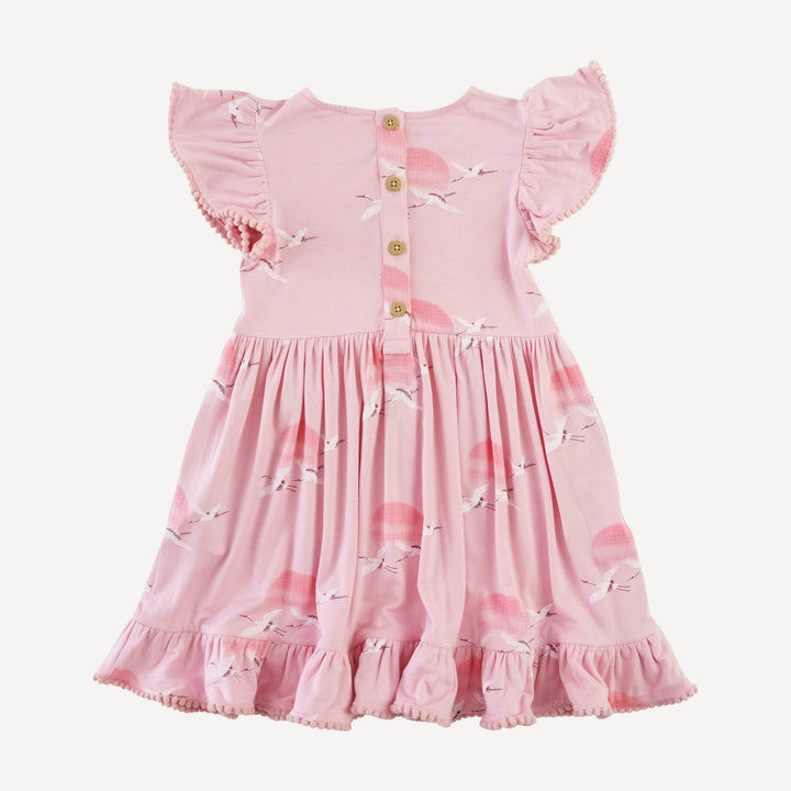 flutter sleeve pinafore pom pom dress | pink crane | modal