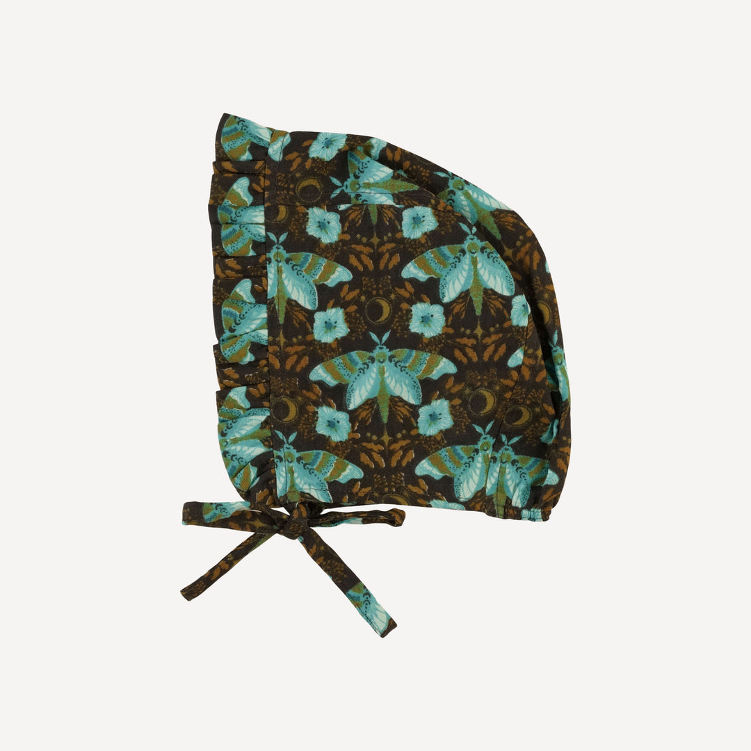 small ruffle bonnet | aqua butterfly night | organic cotton gauze