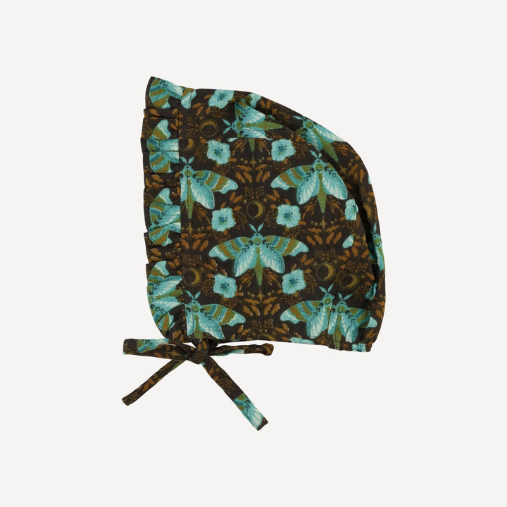 small ruffle bonnet | aqua butterfly night | organic cotton gauze