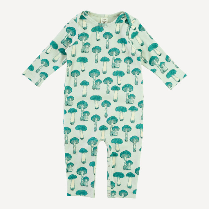 long sleeve lap neck jumpsuit | aqua fungi | organic cotton interlock