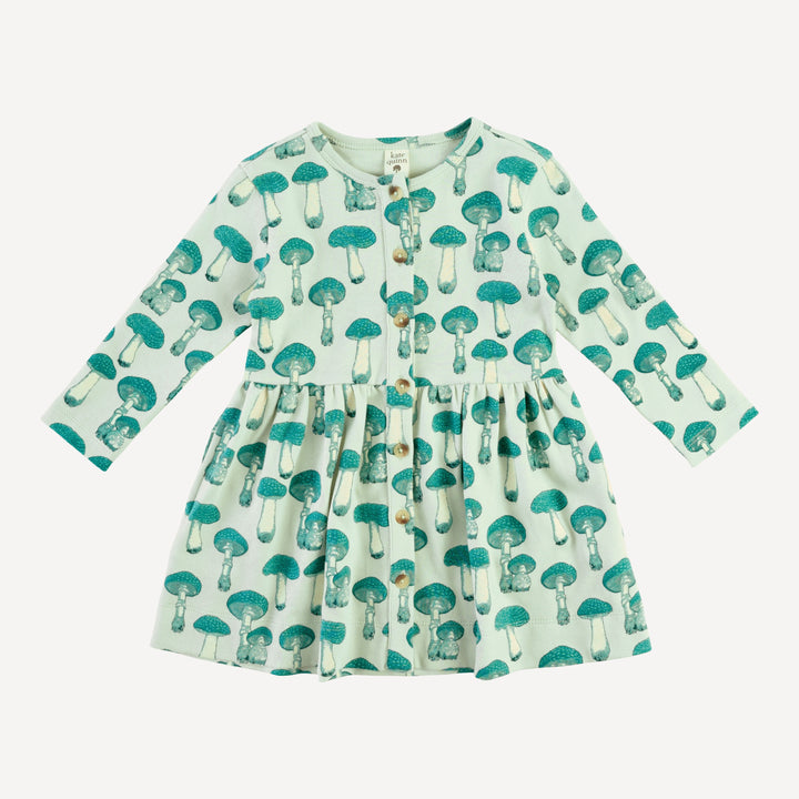 long sleeve button front dress | aqua fungi | organic cotton interlock