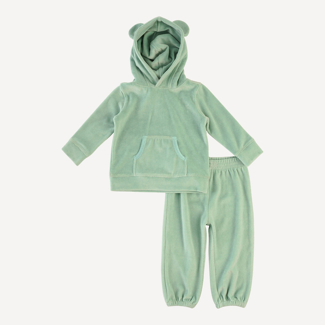 long sleeve kanga bear hoodie + relaxed jogger set | hidden grove | organic cotton velour