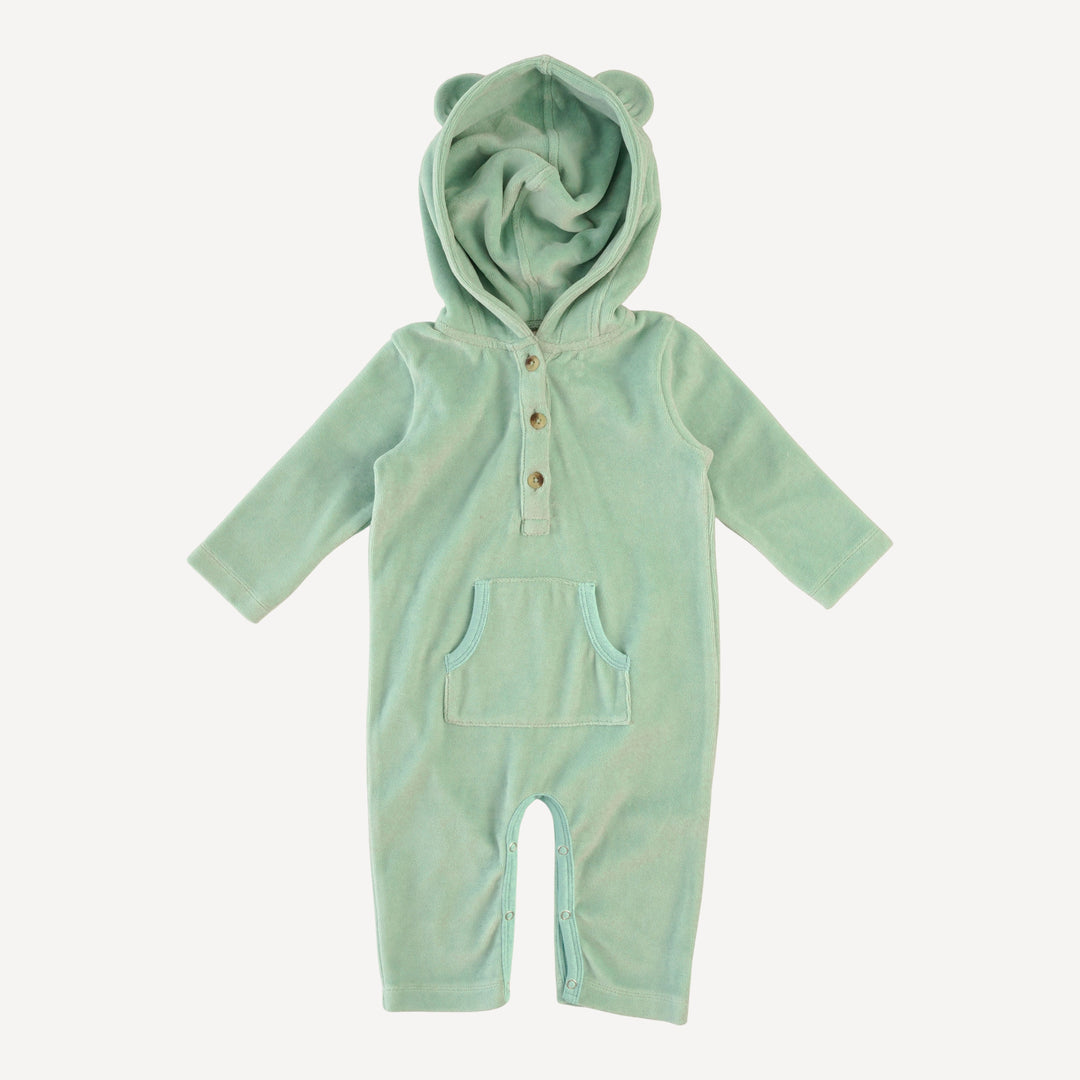 long sleeve kanga bear jumpsuit | hidden grove | organic cotton velour
