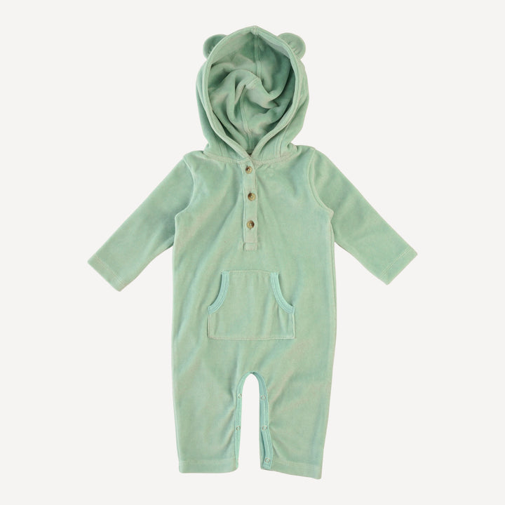 long sleeve kanga bear jumpsuit | hidden grove | organic cotton velour
