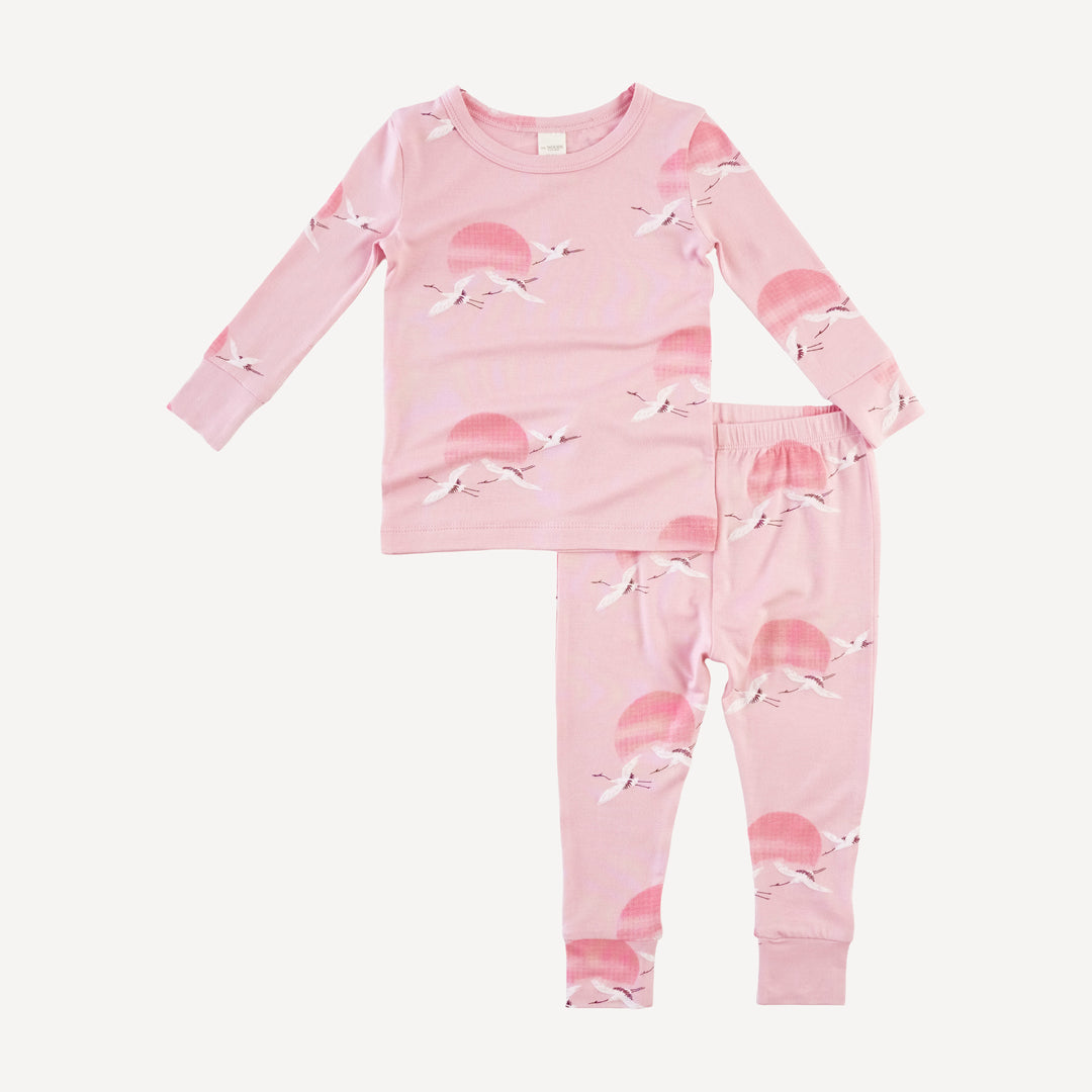 long sleeve crew neck pj set | pink crane | modal