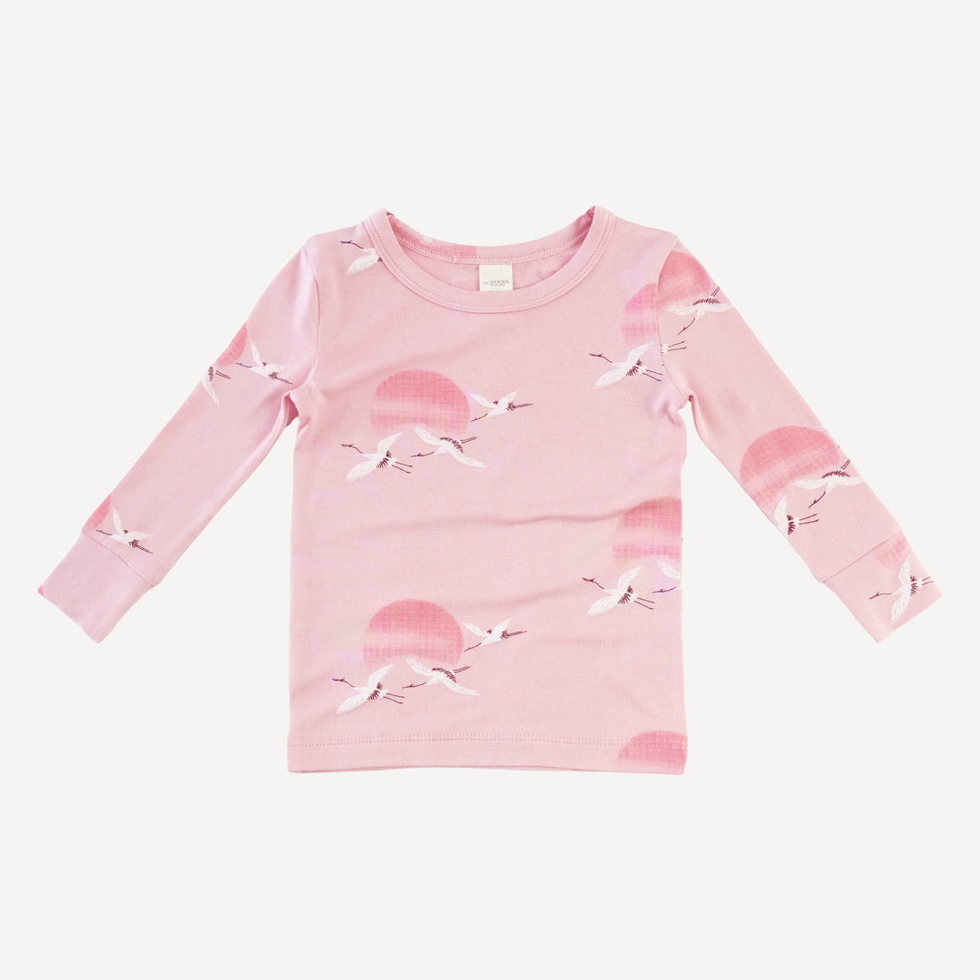 long sleeve crew neck pj set | pink crane | modal