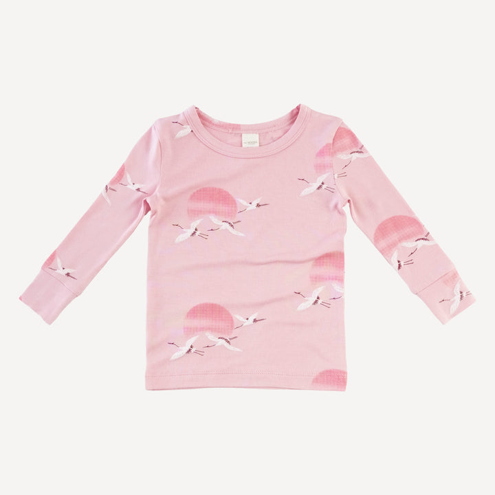 long sleeve crew neck pj set | pink crane | modal