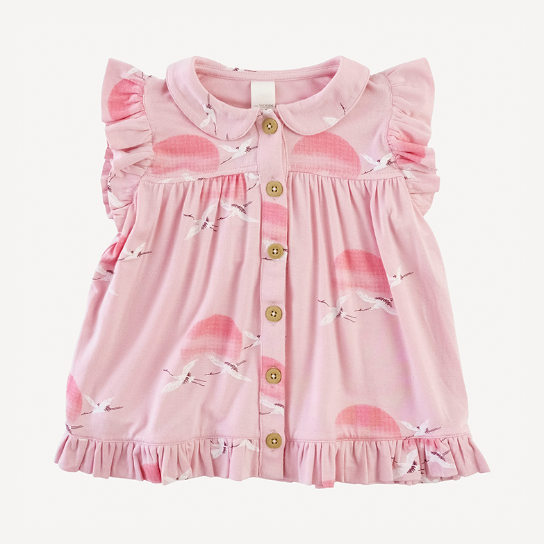 sleeveless peter pan button ruffle top | pink crane | modal