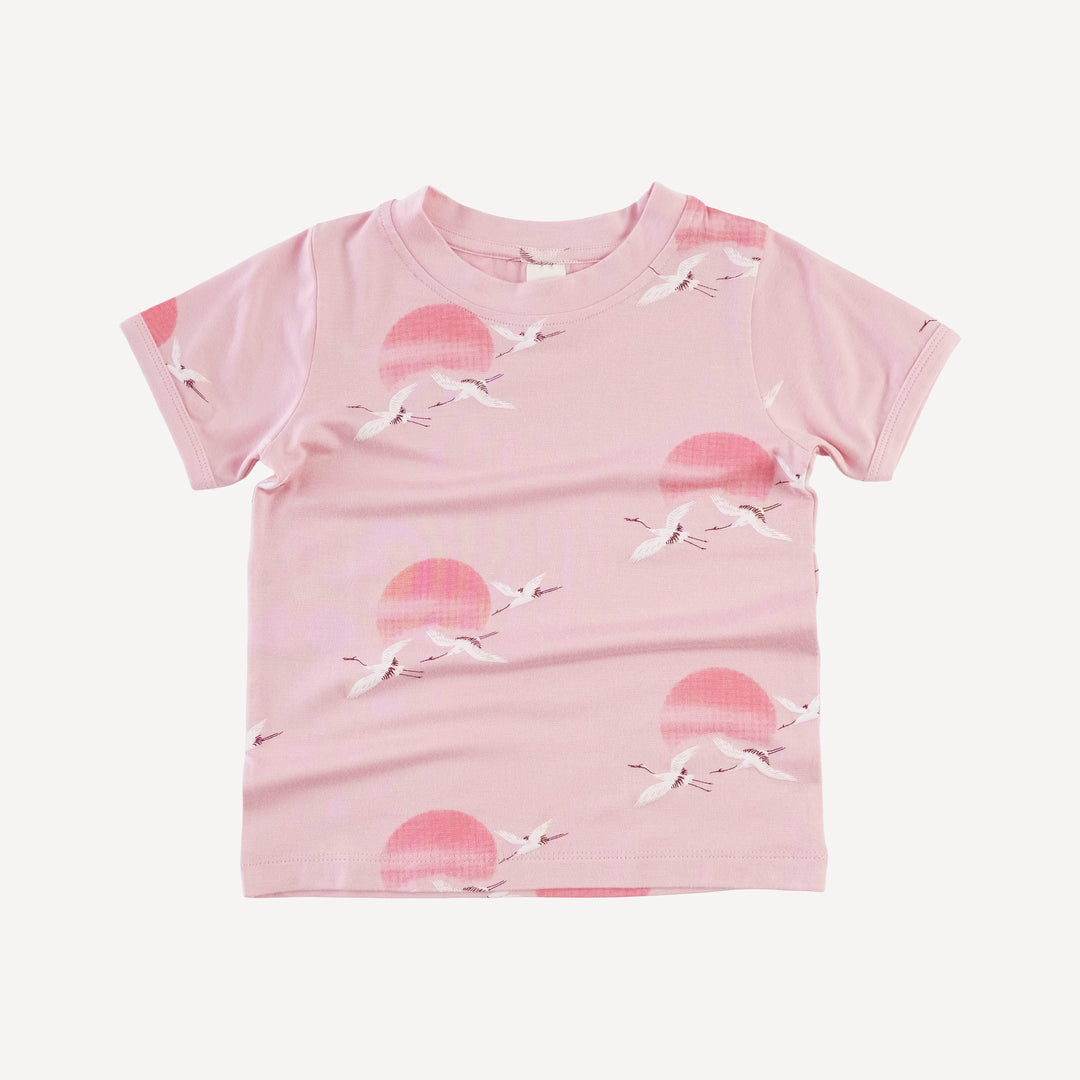 short sleeve ringer tee | pink crane | modal