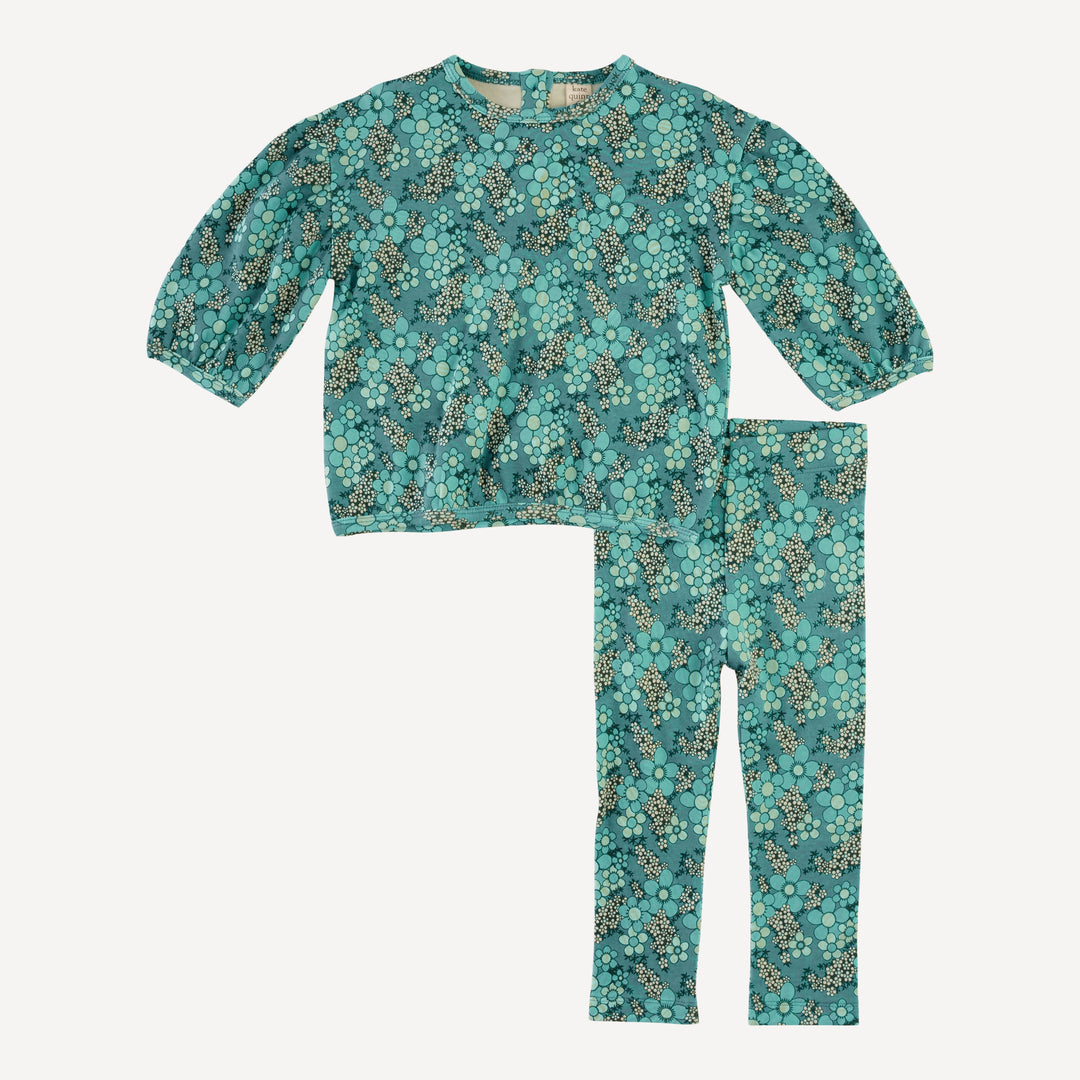 balloon sleeve sweatshirt and legging set | aqua granny floral | organic cotton interlock