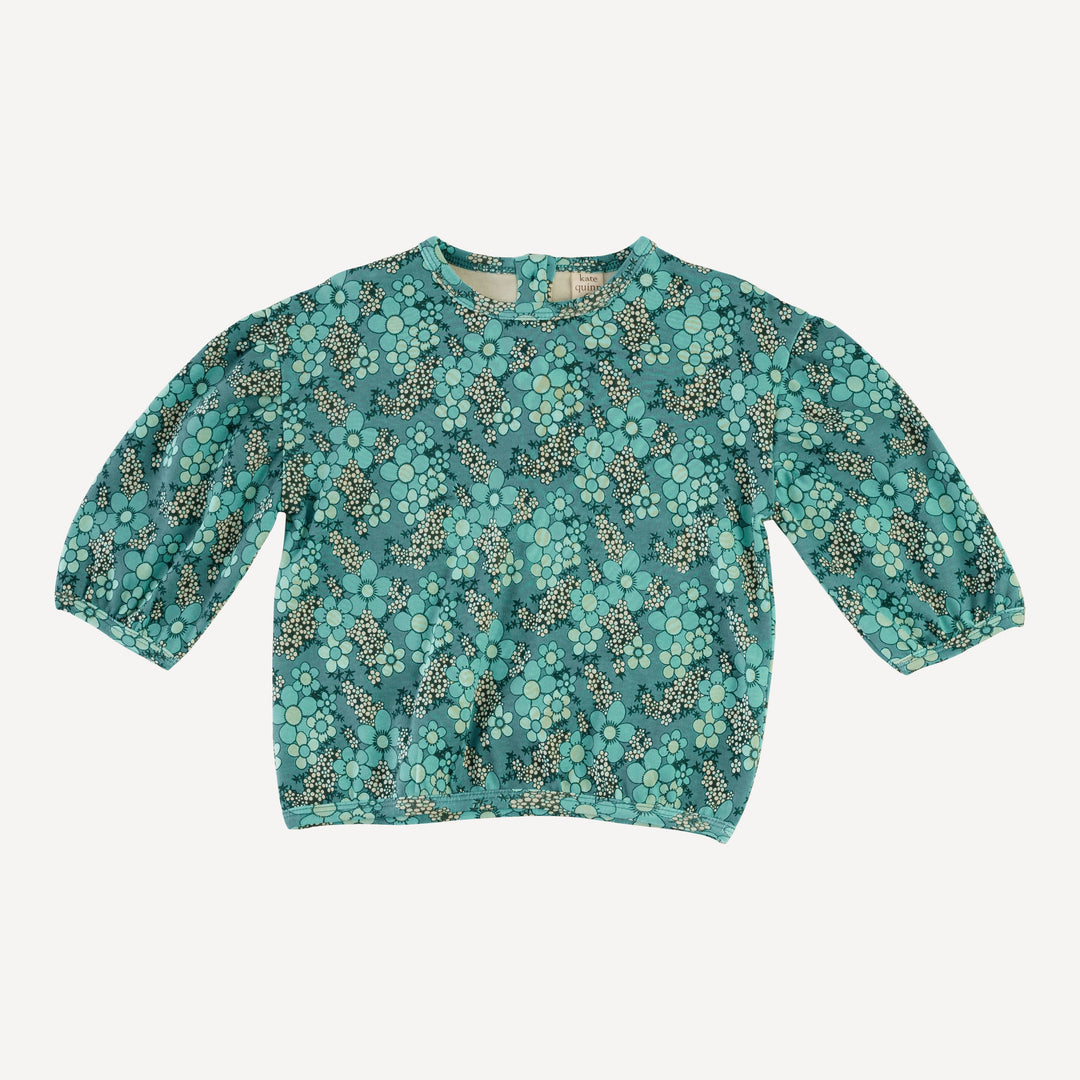 balloon sleeve sweatshirt and legging set | aqua granny floral | organic cotton interlock
