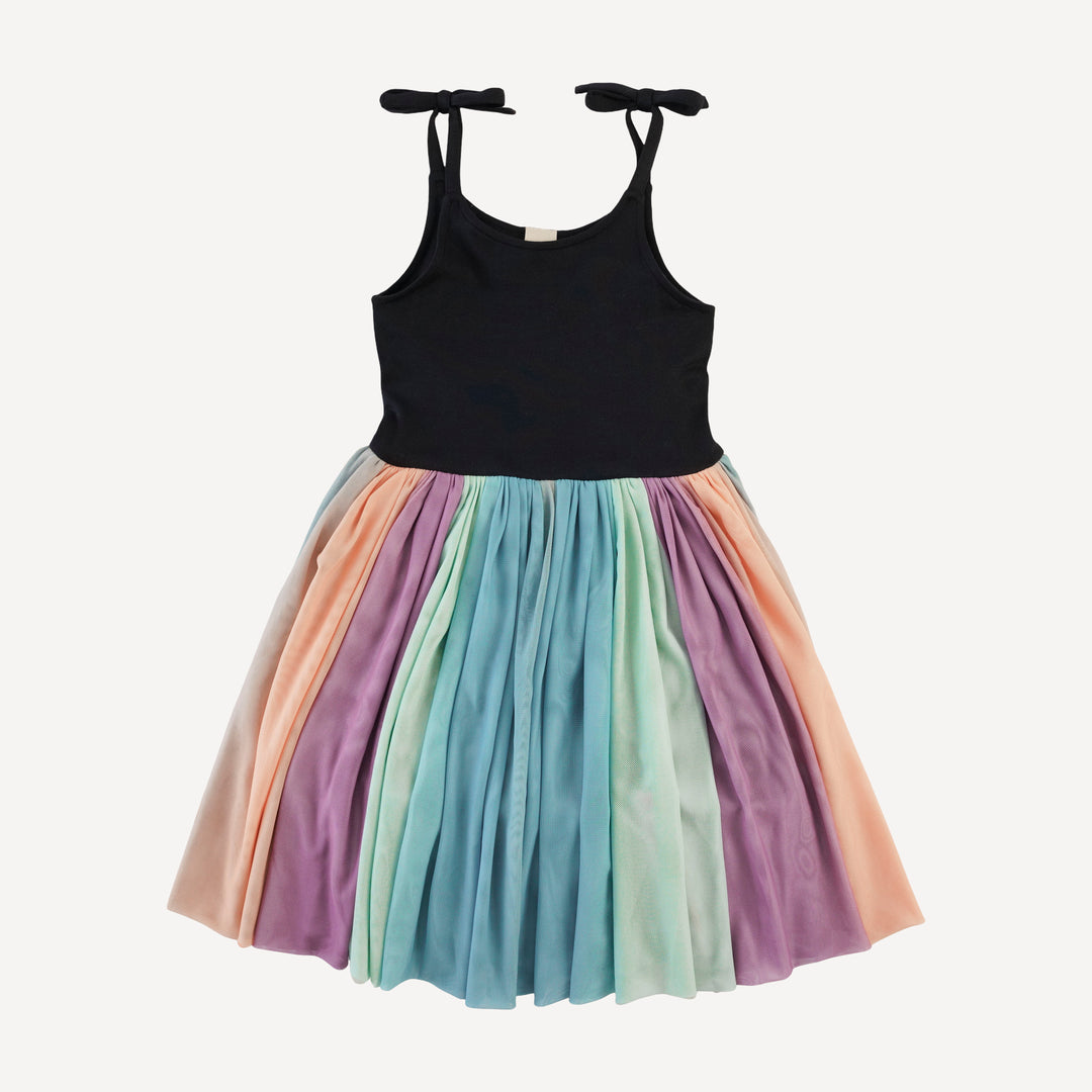 spaghetti tie ballerina tulle dress | black | modal