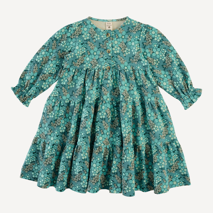 long sleeve prairie dress | aqua granny floral | organic cotton interlock