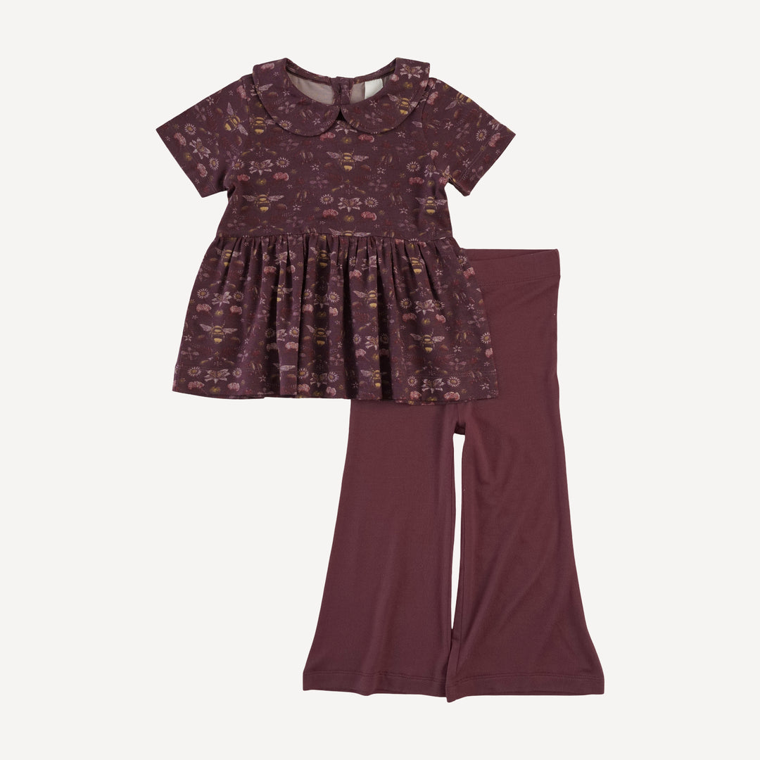 short sleeve peter pan skirted top + flare pant set | mahogany bee | modal