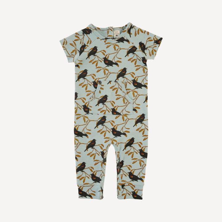 short sleeve kanga sport jumpsuit | red-winged blackbird | organic cotton interlock