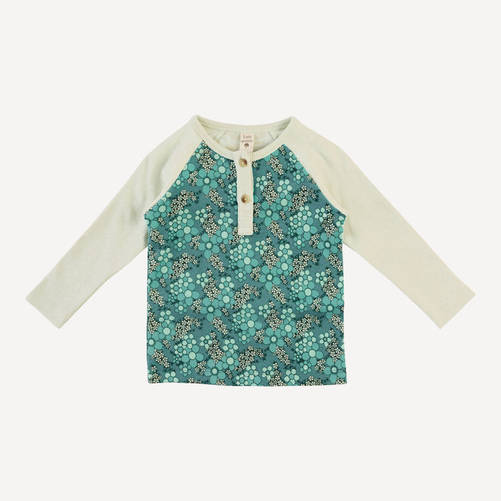 long sleeve baseball tee | aqua granny floral | organic cotton interlock