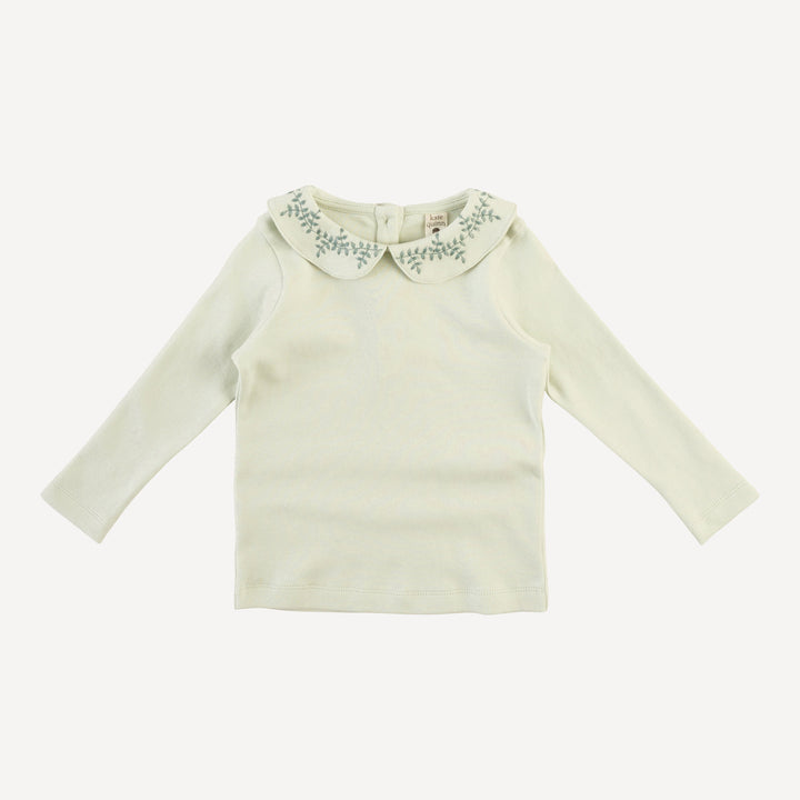long sleeve embroidered peter pan tee | forest dewdrop frost | organic cotton interlock