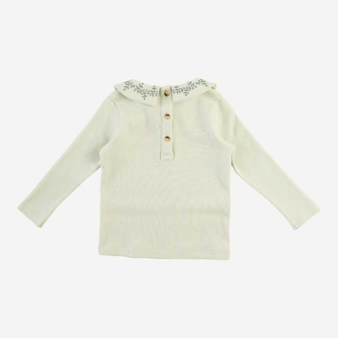 long sleeve embroidered peter pan tee | forest dewdrop frost | organic cotton interlock