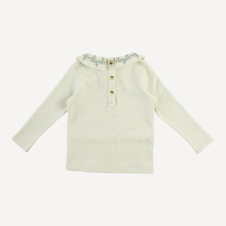 long sleeve embroidered peter pan tee | forest dewdrop frost | organic cotton interlock